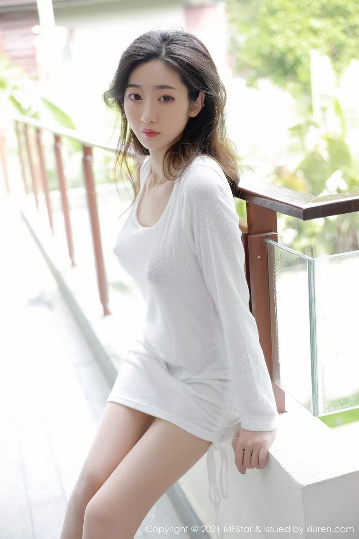 MFStar 模范学院 Vol.446  针织薄透白色上衣 安琪